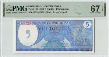 1982 Suriname 5 Gulden Pick 125 Pmg Superb Gem Unc 67 Epq, Verzenden