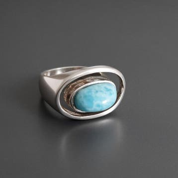 Hoogwaardige larimar op massief zilver 925. Ambachtelijke
