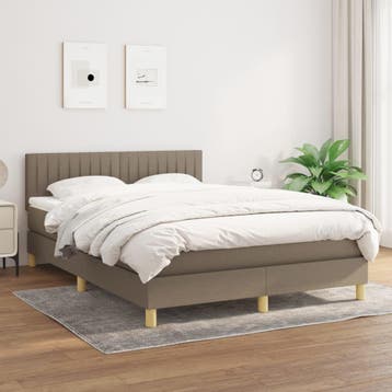 vidaXL Boxspring met matras stof taupe 140x200 cm, Verzenden, 140 cm, 200 cm, Stof