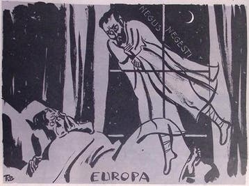 Spotprent met Haile Selassie als spook voor Europa (Lithos), Verzenden