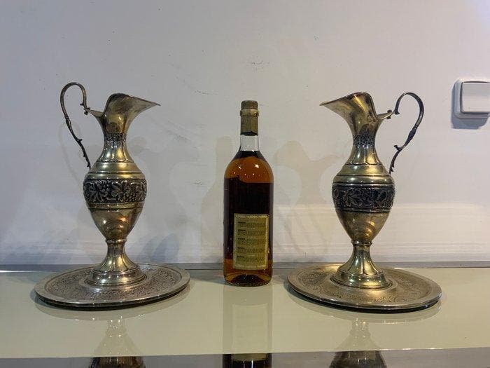 Bloempot (2) - .800 zilver - amfora met zilveren plaat 800, Antiek en Kunst, Antiek | Goud en Zilver