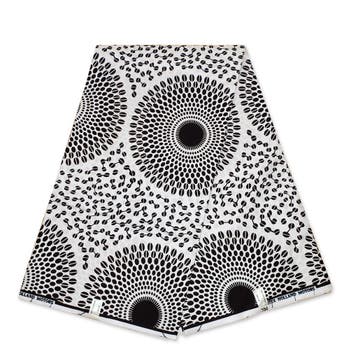 Afrikaanse wax print stof - Zwart Wit Round Patterns - 100%, Hobby en Vrije tijd, Stoffen en Lappen, Ophalen of Verzenden, Nieuw