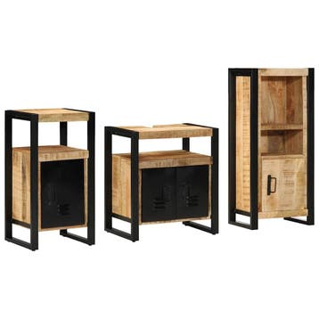 vidaXL Badkamermeubelset 3 st Bruin en zwart Massief Mango, Verzenden, Nieuw, Overige typen