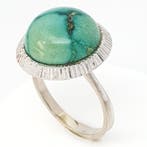 Ring - 18 karaat Witgoud - 8.00ct. tw. Turquoise, Sieraden, Tassen en Uiterlijk, Ringen, Nieuw