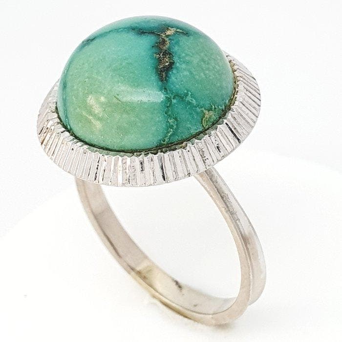 Ring - 18 karaat Witgoud - 8.00ct. tw. Turquoise, Sieraden, Tassen en Uiterlijk, Ringen