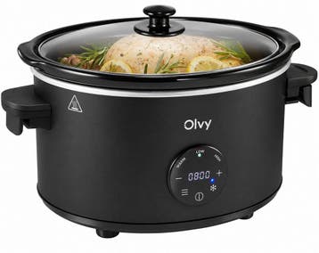 Slowcooker met Timer - 6L - Glazen deksel - Zwart - Olvy •, Verzenden, Zo goed als nieuw