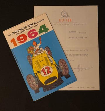 Kuifje - 1 Kuifje kalender 1964 + originele brief Studio, Nieuw