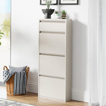Schoenenkast Sokndal 4 kleppen gebroken wit 118x50x15 cm [en, Verzenden, Nieuw