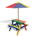 vidaXL Kinderpicknicktafel met banken en parasol hout, Verzenden, Nieuw, Hout