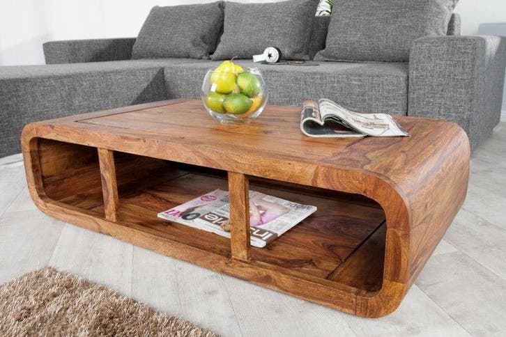 Massieve salontafel GEBOGEN 100cm Sheeshamhout TV-lowboard, Huis en Inrichting, Tafels | Salontafels, Ophalen of Verzenden