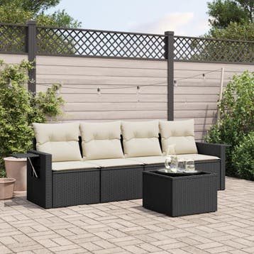 vidaXL 5-delige Loungeset met kussens poly rattan zwart, Verzenden, Nieuw, Loungeset