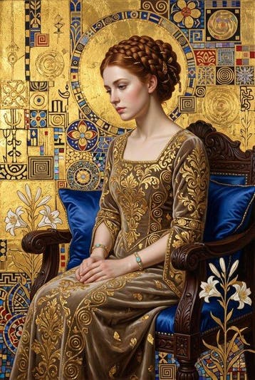 CREATIVE_HUB - Sad princess sitting on blue silk, Nieuw