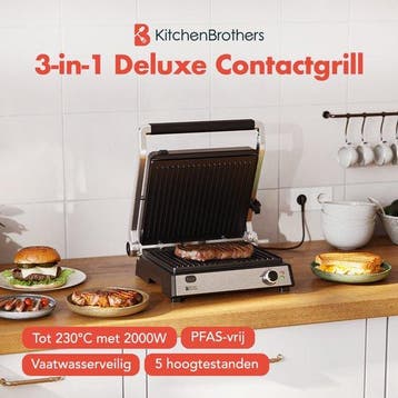 2dekans | KitchenBrothers Contactgrill Deluxe - Grill, Witgoed en Apparatuur, Ophalen of Verzenden, Zo goed als nieuw
