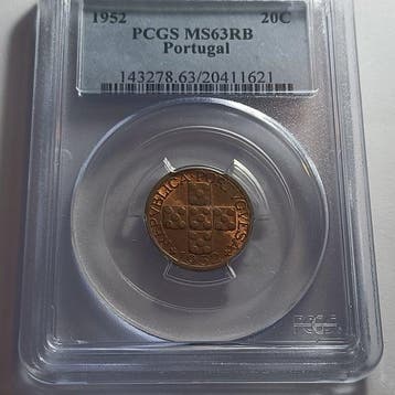 Portugal. 20 centavos 1952 MS 63 RB (Zonder minimumprijs), Postzegels en Munten