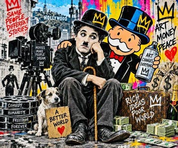 Charlie Chaplin -  THE TRAMP GETS RICH con stile artistico, Nieuw