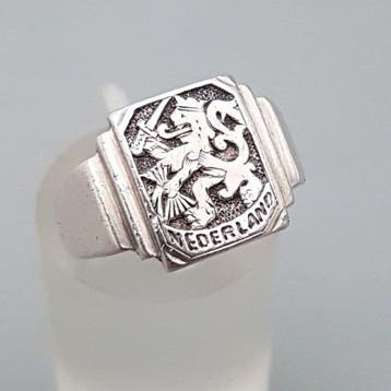 Zilver, Art Deco, Zegelring + Nederlandse Leeuw - Ring, Antiek en Kunst