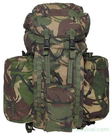 Britse rugzak 100L PLCE LONG met zijtassen, Woodland DPM, Sport en Fitness, Bergsport en Wandelen, Ophalen of Verzenden, Gebruikt