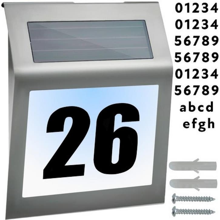 Izoxis Zilver huisnummer met schemersensor en zonnepaneel, Tuin en Terras, Buitenverlichting, Nieuw, Ophalen of Verzenden