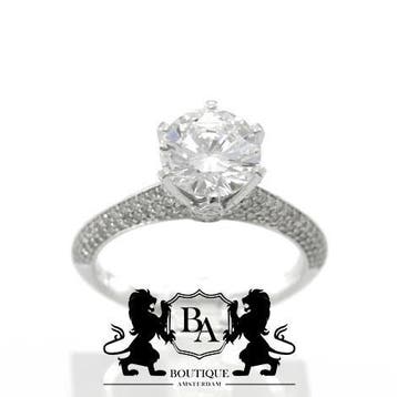 2 Carat Briljant D VVS Diamanten Ring 18 karaat Witgoud 3.41, Ophalen, Nieuw, 17 tot 18, Met edelsteen