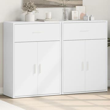 vidaXL Dressoirs 2 st 60x30x84 cm bewerkt hout wit, Verzenden, Nieuw, Overige houtsoorten, Minder dan 50 cm