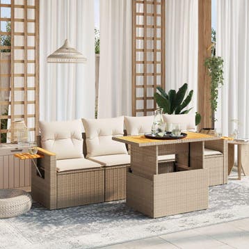 vidaXL 5-delige Loungeset met kussens poly rattan beige, Verzenden, Nieuw, Loungeset