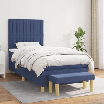 vidaXL Boxspring met matras stof blauw 90x200 cm, 90 cm, Eenpersoons, Nieuw, 200 cm