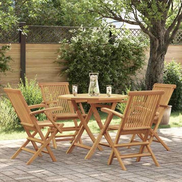vidaXL 5-delige Tuinset massief teakhout, 4 zitplaatsen, Verzenden, Nieuw, Tuinset