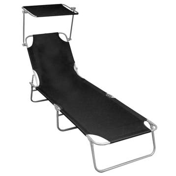 vidaXL Ligbed inklapbaar met luifel aluminium zwart, Tuin en Terras, Ligbedden, Verzenden, Nieuw
