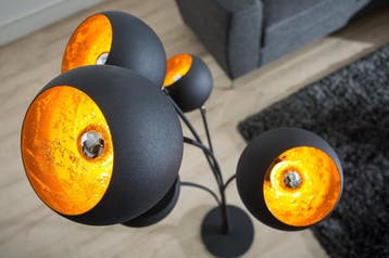 Vloerlamp MAGMA 170 cm 5 lampenkappen zwart goud - 37004, Ophalen of Verzenden, Nieuw