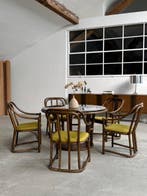 Im Stil von Franco Albini - Eettafel - Bamboe, Textiel, Glas