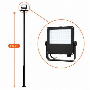 Lichtmast incl. industriële bouwlamp / verstraler | 500CM, Staande lamp, Nieuw, Ophalen of Verzenden, Netvoeding