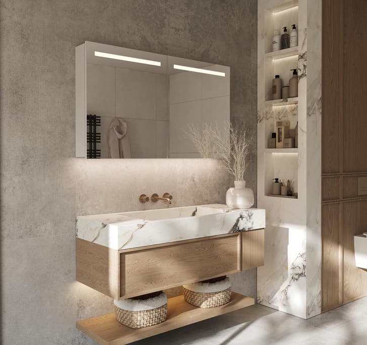 Fraaie aluminium spiegelkast met handige spiegelverwarming, Huis en Inrichting, Badkamer | Badkamermeubels, Minder dan 25 cm, Nieuw