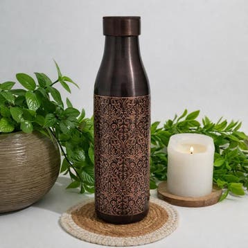 Puur koperen waterfles milky antique gegraveerd ± 950 ml, Ophalen of Verzenden, Nieuw