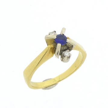 Vintage Bicolor gouden ring met saffier en diamanten; 0,0..., Gebruikt, Ophalen of Verzenden, 17 tot 18, Met edelsteen