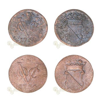 Nederland, Utrecht 1/2 Duit VOC 1752 & 1754 (2