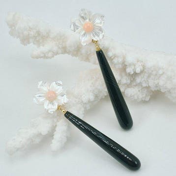Koraal - Zilver, Verguld - Oorbellen - Onyx en parelmoer, Antiek en Kunst