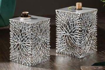 Filigraan bijzettafel set van 2 ABSTRACT LEAF 45cm zilver, Ophalen of Verzenden, Nieuw