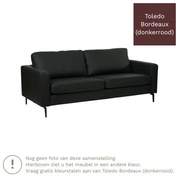 Leren bank Match - 3 zits - Toledo Bordeaux (donkerrood) -, Nieuw, Ophalen of Verzenden, Rechte bank, Modern
