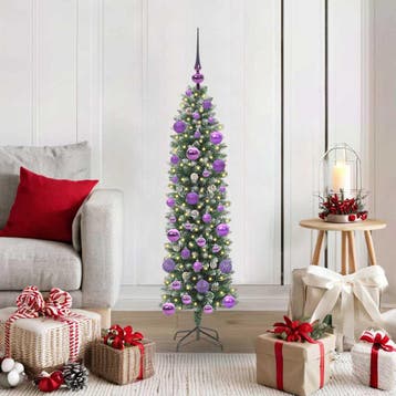 vidaXL Kunstmatige slanke kerstboom met 150 LED Groen en Wit, Diversen, Verzenden, Nieuw