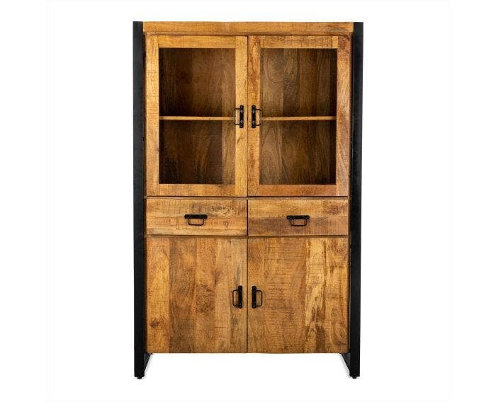 Vitrinekast Britt Mango metaal 115cm breed - Naturel, Huis en Inrichting, Kasten | Vitrinekasten, Nieuw, Ophalen of Verzenden