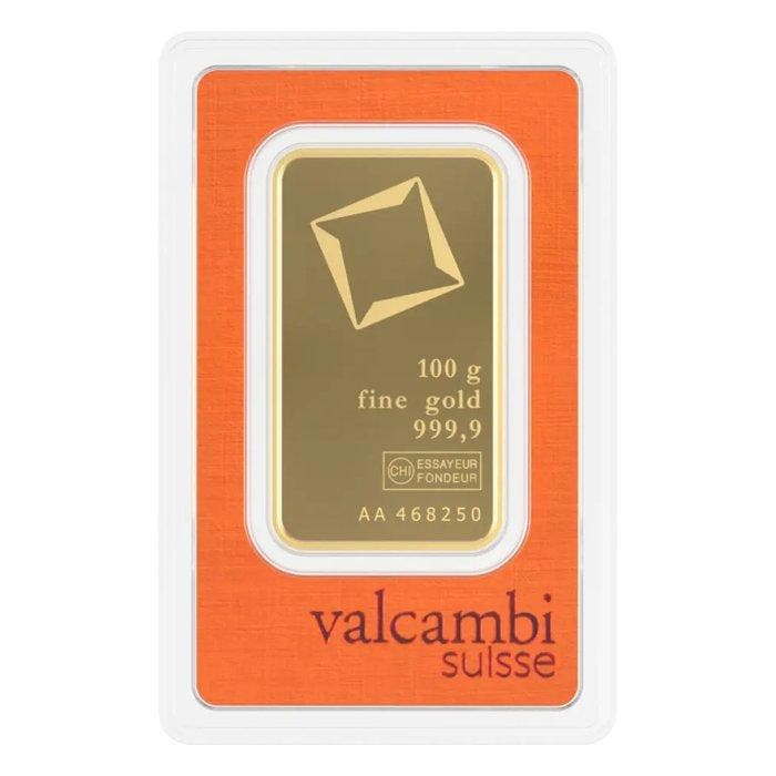 100 gram - Goud - 100g Gold Bar Valcambi - Verzegeld, Postzegels en Munten, Edelmetalen en Baren