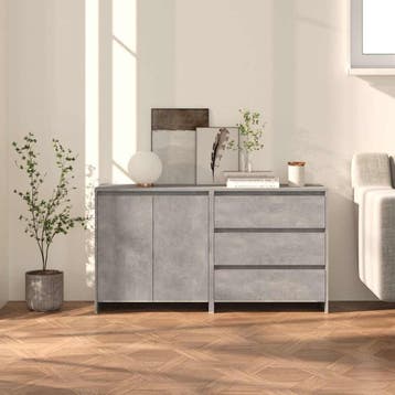 vidaXL 2 st Dressoirs bewerkt hout betongrijs, Verzenden, Nieuw, Overige houtsoorten, Minder dan 50 cm
