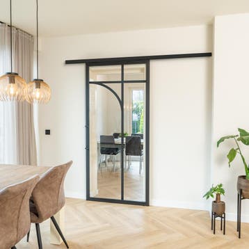 Stalen Schuifdeur koofsysteem - 5 Vlaks rond - Helder glas, 75 tot 150 cm, Nieuw, 150 tot 225 cm, Metaal