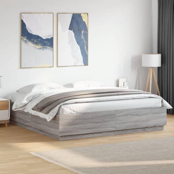 vidaXL Bedframe met LED-verlichting grijs sonoma eiken, Verzenden, Overige maten, 200 cm, Grijs