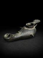 Oud-Romeins, Keizerrijk Brons Lamp - 14.5 cm - Roman LUCERNÆ, Antiek en Kunst