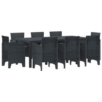 vidaXL Tuin eettafelset 9 st Antracietkleurig Polypropyleen, Verzenden, Nieuw, Meer dan 8 zitplaatsen