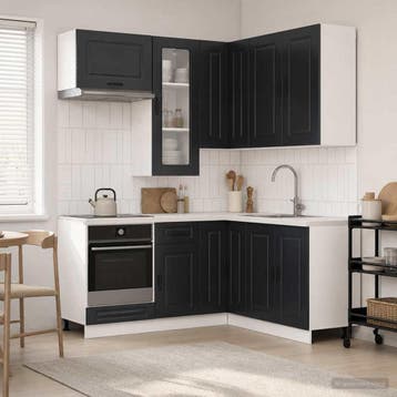 vidaXL Keukenblok KALMAR 8 st Zwart Bewerkt hout, Huis en Inrichting, Keuken | Keukenelementen, Verzenden, Nieuw, Zwart