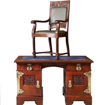 Art Nouveau Bureau met brons beslag en armstoel  incl stof e, Ophalen of Verzenden