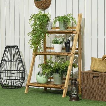 Outsunny Houten Plantenstandaard - Piramidevormig, Opvouwbaa, Verzenden, Nieuw