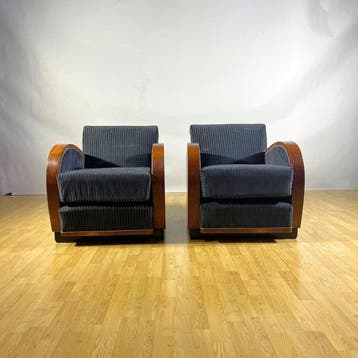 Fauteuil (2) - Wortelnotenhout, Fluweel - Art Deco